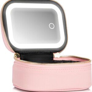 Small Makeup Bag Travel Train Case with Mirror and Light Mini Travel Make up for